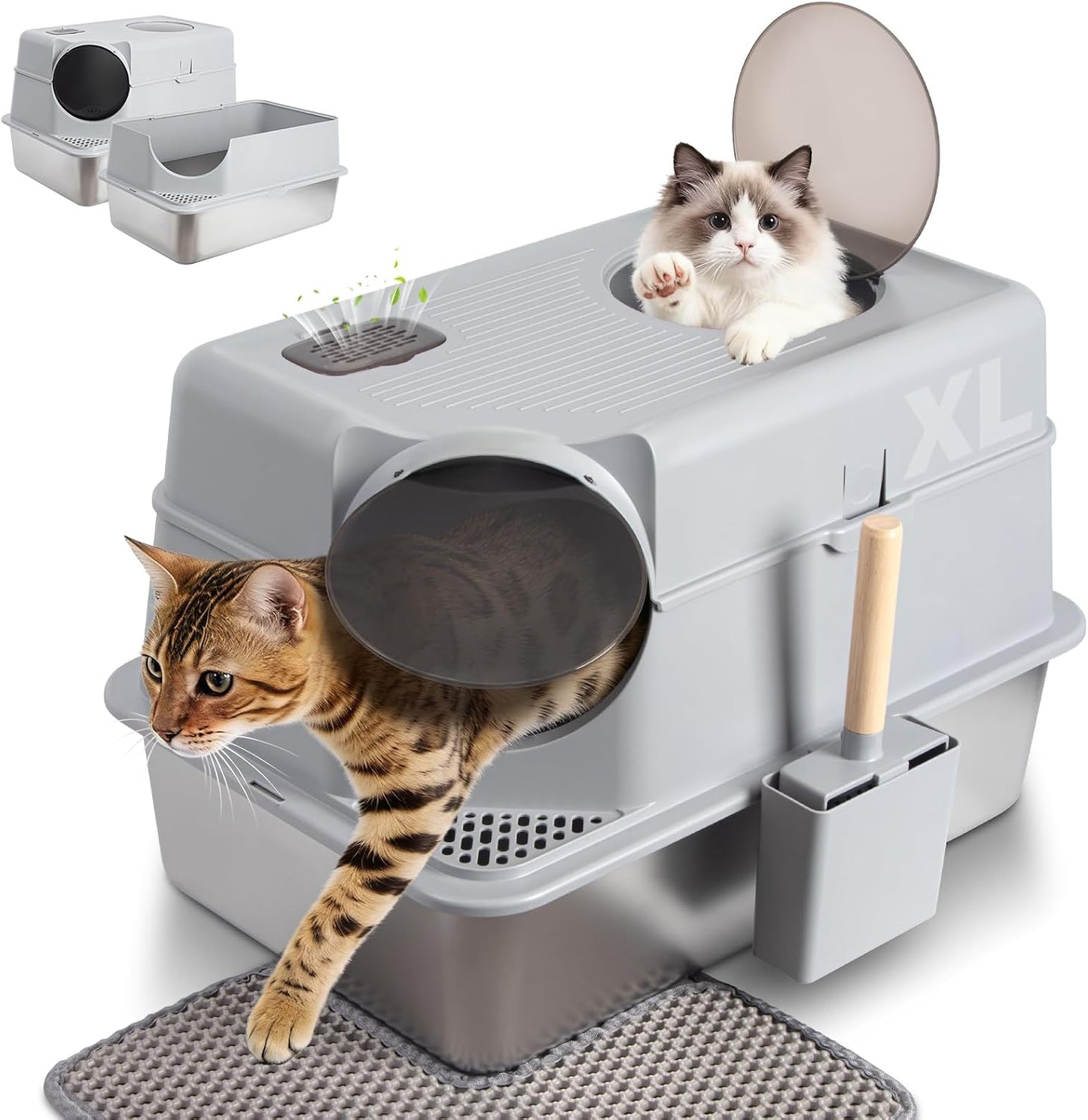 Stainless Steel Litter Box with Lid,Extra Large Enclosed Cat Litter Box