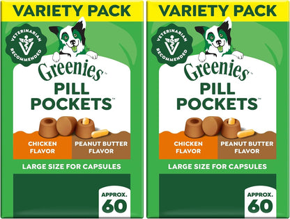 Greenies Pill Pockets for Dogs Large Size, Dog Treat Pouch for Capsule Medication, Variety Pack, 7.9 Oz. Pouch (Pack of 2)
