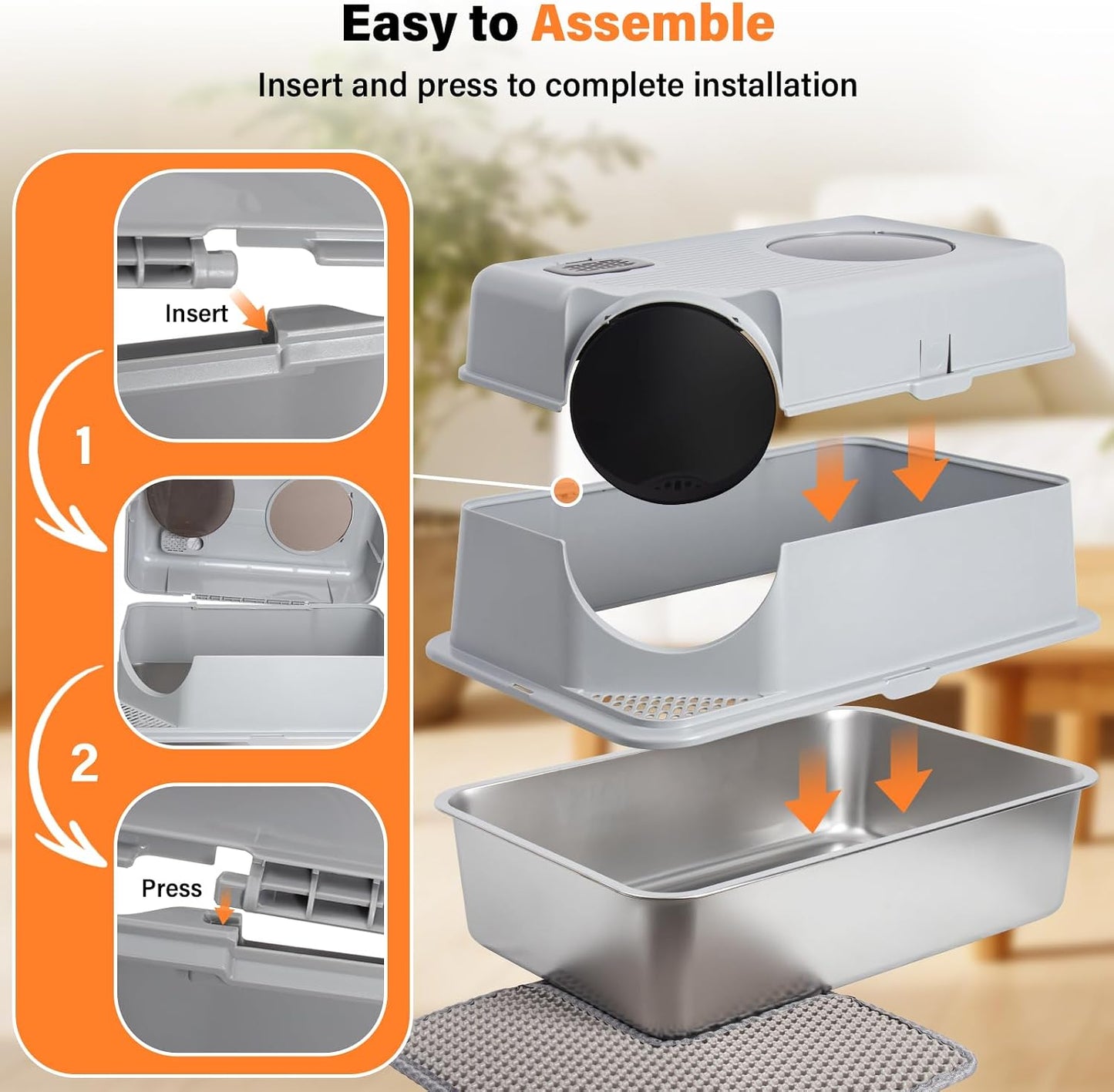 Stainless Steel Litter Box with Lid,Extra Large Enclosed Cat Litter Box