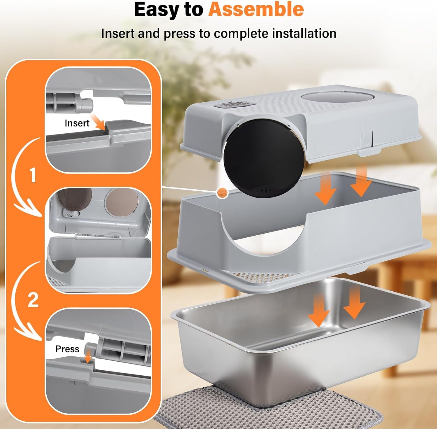 Stainless Steel Litter Box with Lid,Extra Large Enclosed Cat Litter Box