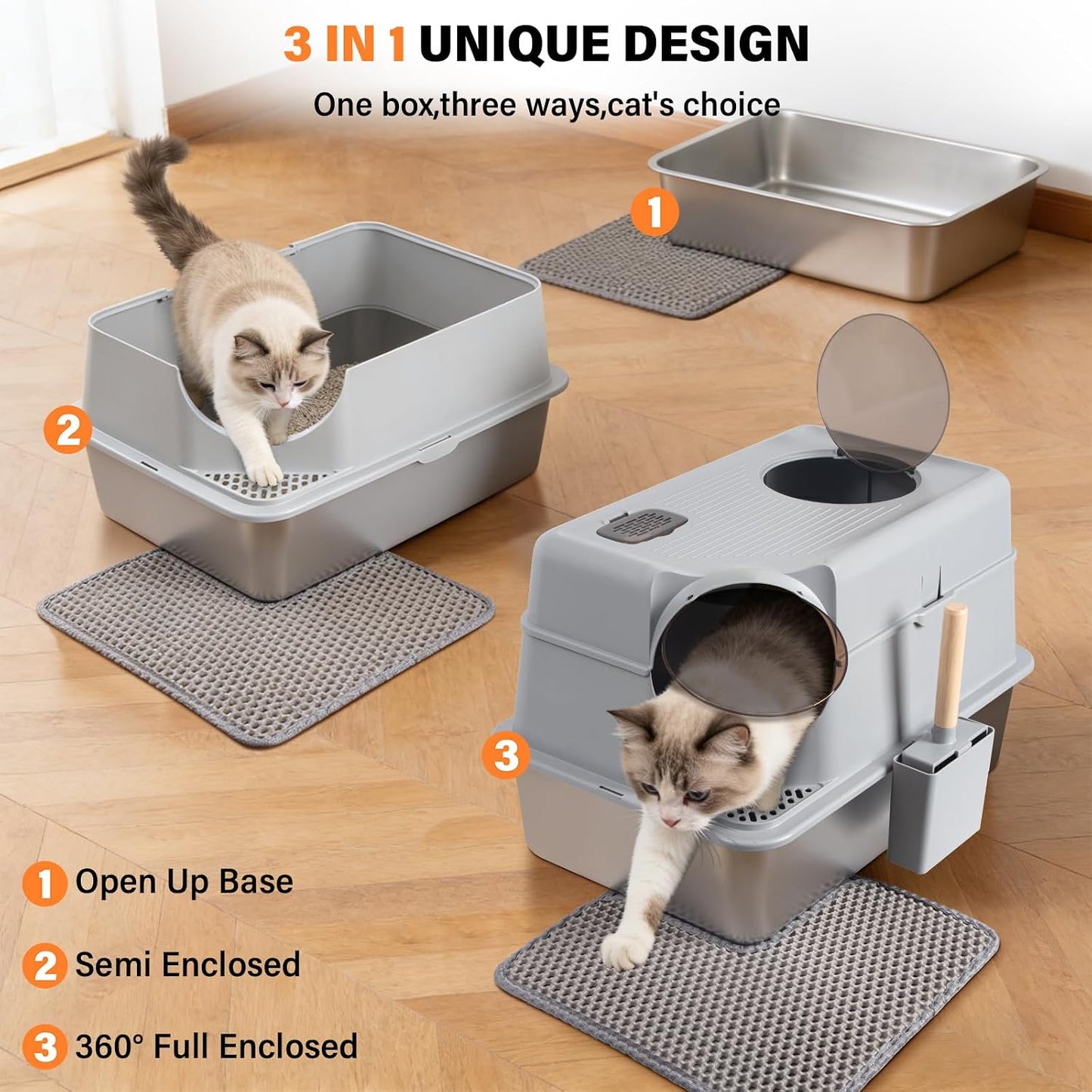 Stainless Steel Litter Box with Lid,Extra Large Enclosed Cat Litter Box