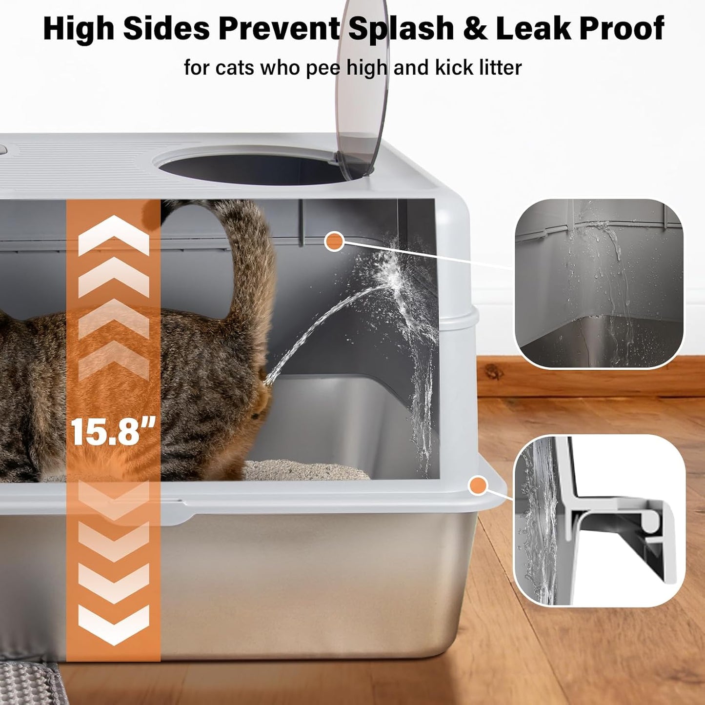 Stainless Steel Litter Box with Lid,Extra Large Enclosed Cat Litter Box