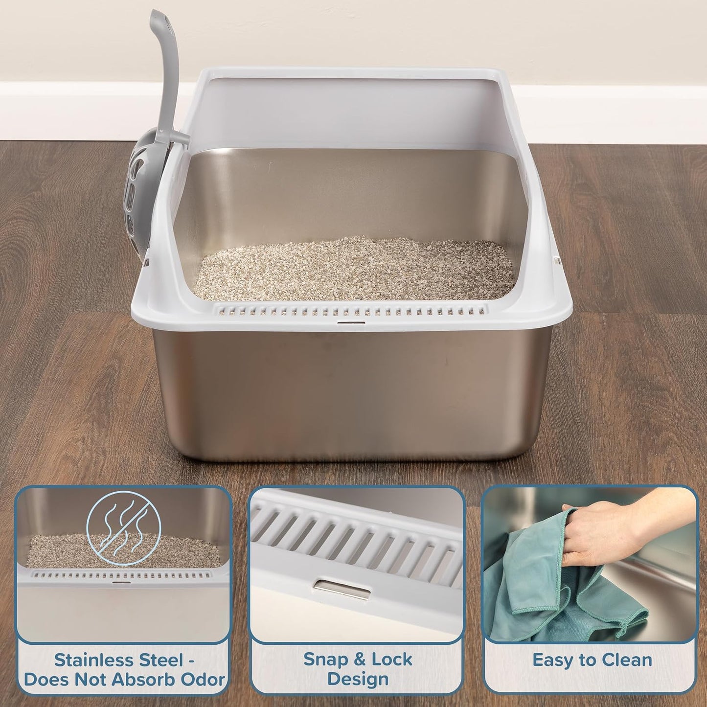 Stainless Steel Cat Litter Box with Lid, 24” X 15.5” X 10.25”