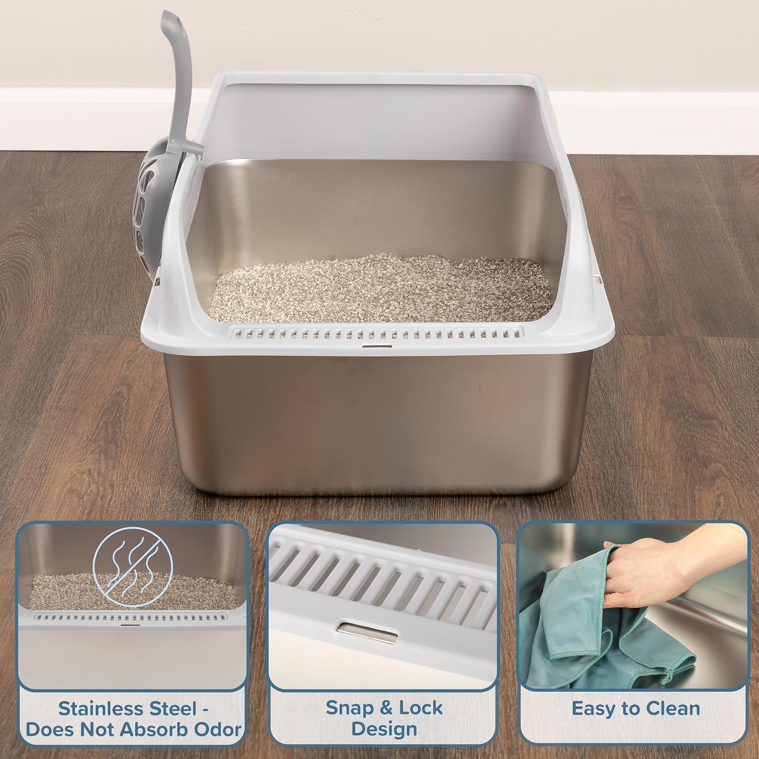 Stainless Steel Cat Litter Box with Lid, 24” X 15.5” X 10.25”