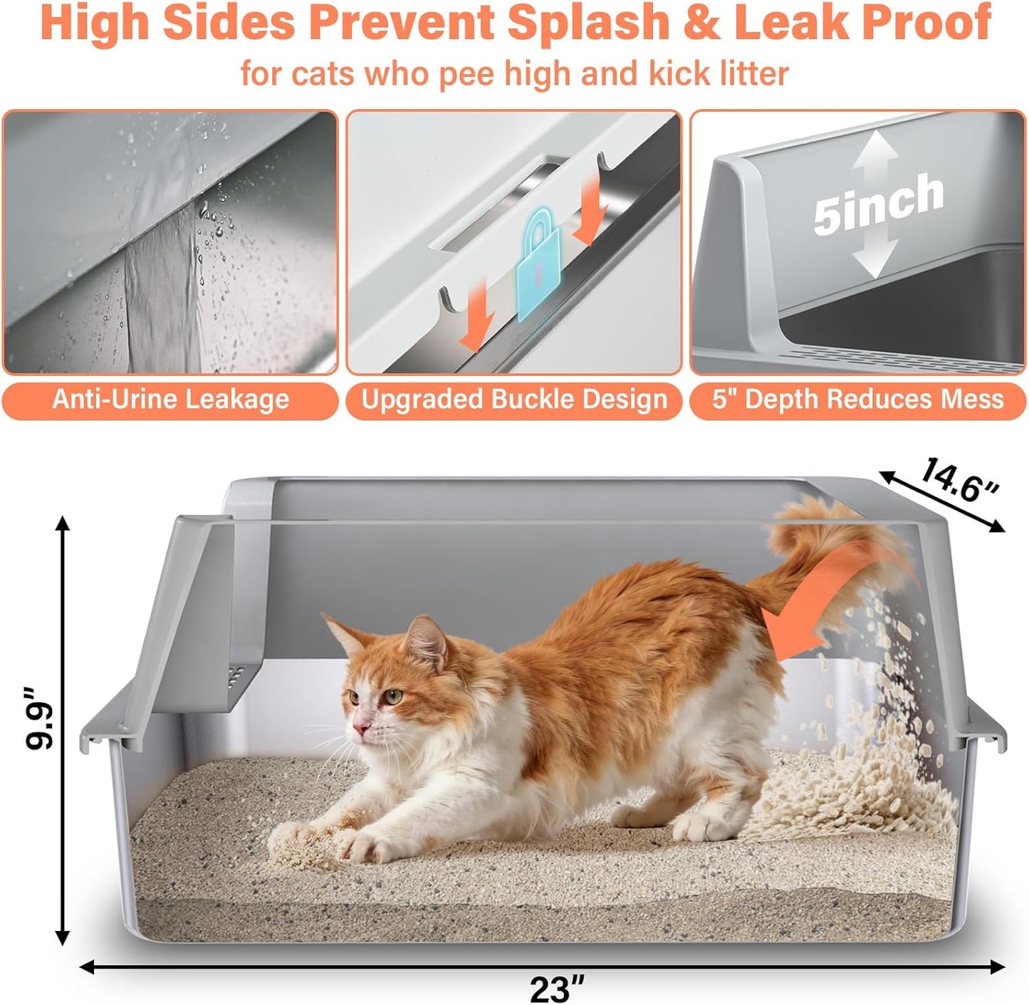2PACK Stainless Steel Cat Litter Box with Lid, XL Metal Litter Box