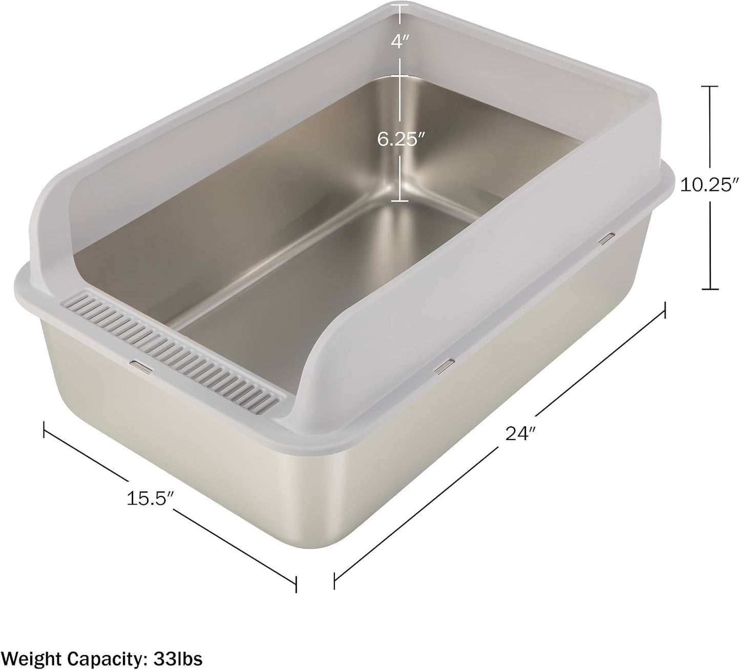 Stainless Steel Cat Litter Box with Lid, 24” X 15.5” X 10.25”