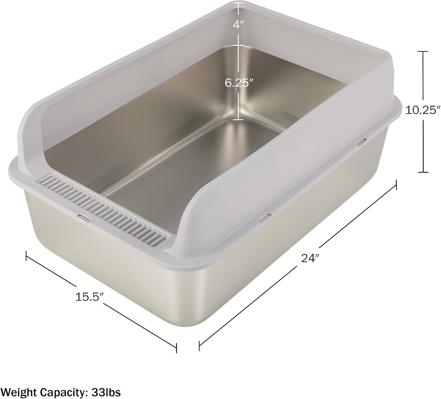 Stainless Steel Cat Litter Box with Lid, 24” X 15.5” X 10.25”