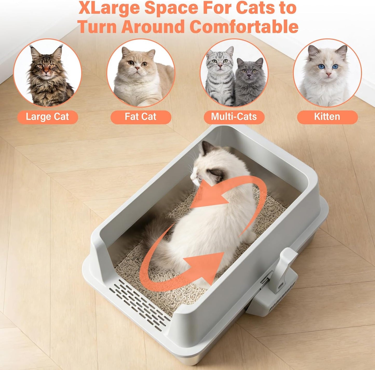 2PACK Stainless Steel Cat Litter Box with Lid, XL Metal Litter Box