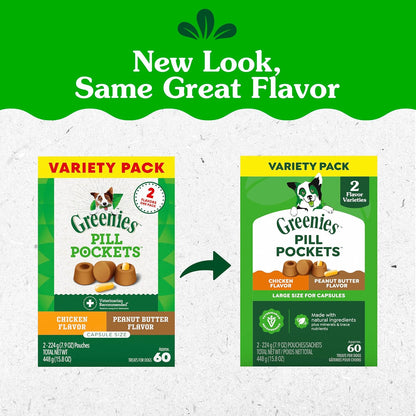 Greenies Pill Pockets for Dogs Large Size, Dog Treat Pouch for Capsule Medication, Variety Pack, 7.9 Oz. Pouch (Pack of 2)