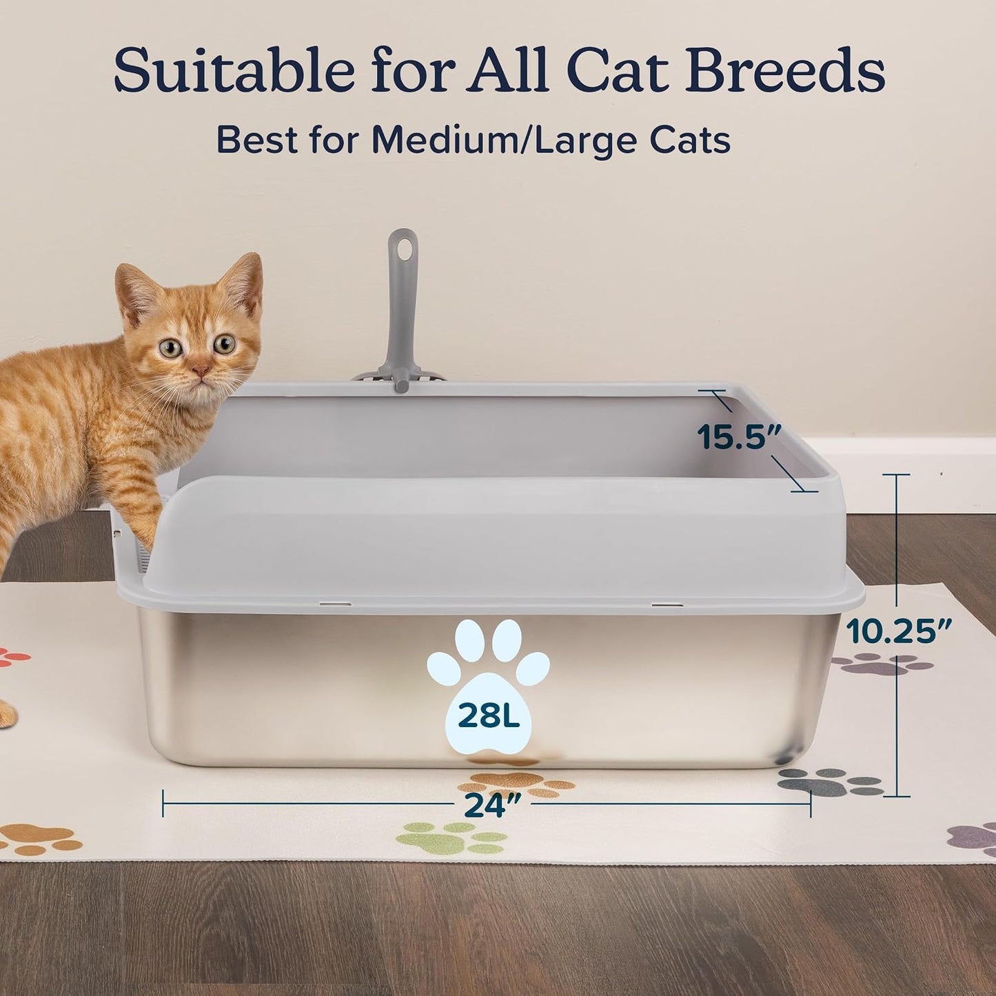 Stainless Steel Cat Litter Box with Lid, 24” X 15.5” X 10.25”